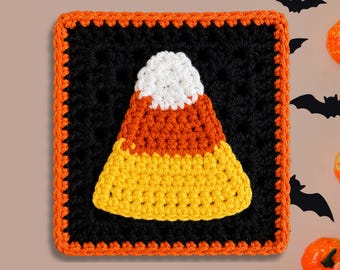 Classic Candy Corn Granny Square Crochet Pattern | Vintage Halloween Granny Square PDF | Beginner Crochet Appliqué Pattern