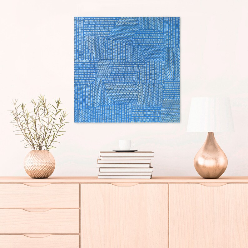 Abstract Painting Gold and Blue Patterned Artwork Original Etsy