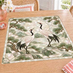 Crane Mahjong Mat, Chinoiserie Crane Mahjong Table Mat, Elegant Mahjong Game Mat, Crane & Pine Tree Mahjong Gift, Mosaic Game Night Decor