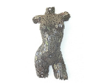 SCULPTURE HALF BUST woman in recycled metal