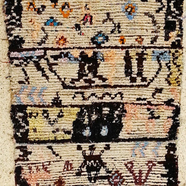 natural  wool carpet AZILAL , vintage berber rug from Morocco, beni ouarain, boucherouite AZ18259V