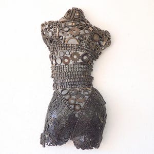 Recycled Metal Female Bust Sculpture: Handmade Industrial Art
