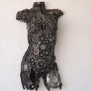 Handmade Recycled Metal Female Bust Sculpture - Industrial Art
