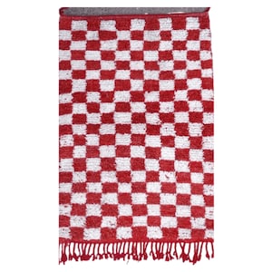 Authentic Beni Ourain Rug: Red Moroccan Checkerboard Rug (5&#39;2&quot; x 3&#39;6&quot;)