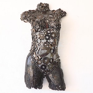 Handmade Recycled Metal Female Bust Sculpture - Industrial Art