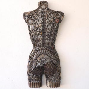Recycled Metal Female Bust Sculpture: Handmade Industrial Art