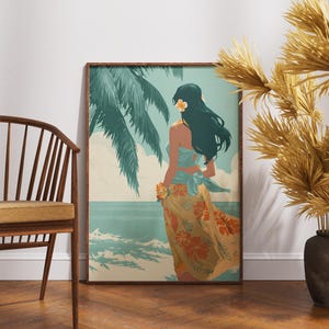 Hawaii Hula Dancer Art Print Vintage Travel Poster Tropical Ocean Beach Decor Wall Art for Island Life MidCentury Style Home image 4