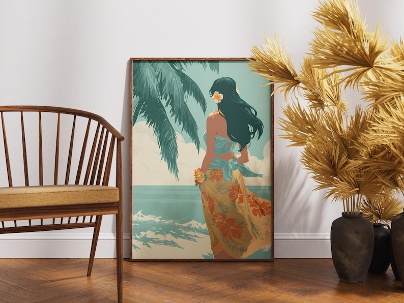 Hawaii Hula Dancer Art Print Vintage Travel Poster Tropical Ocean Beach Decor Wall Art for Island Life MidCentury Style Home image 4