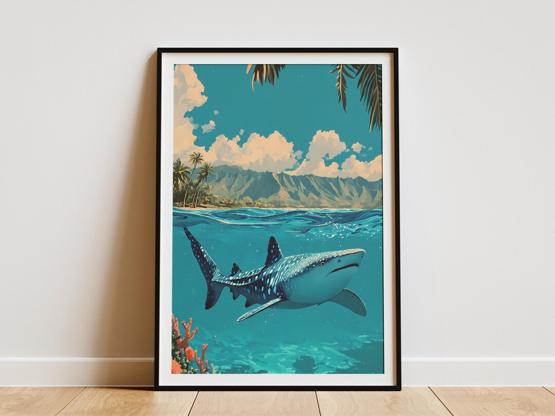 Hawaii Whale Shark Ocean Poster Print Tropical Beach Coastal Wall Art ...