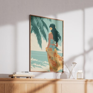 Hawaii Hula Dancer Art Print Vintage Travel Poster Tropical Ocean Beach Decor Wall Art for Island Life MidCentury Style Home image 3