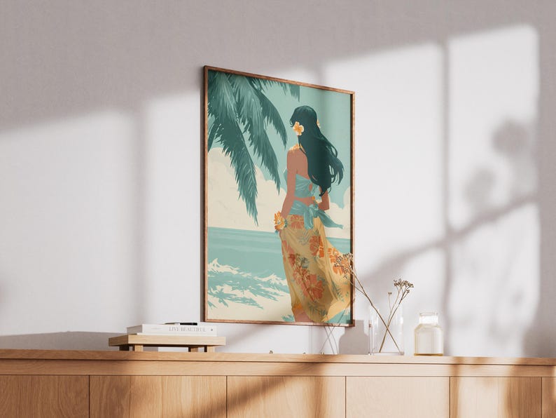 Hawaii Hula Dancer Art Print Vintage Travel Poster Tropical Ocean Beach Decor Wall Art for Island Life MidCentury Style Home image 3