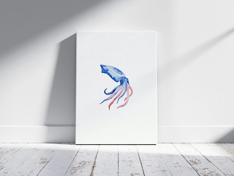 Abstract Nautical Graphics Watercolor Squid Print Abstract Cephalopod Ocean Art Nautical Home ...