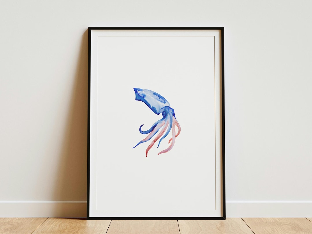 Abstract Nautical Graphics Watercolor Squid Print Abstract Cephalopod Ocean Art Nautical Home ...