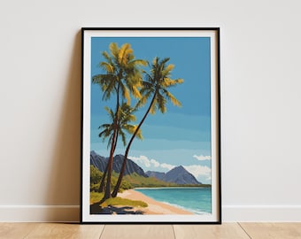 Hookipa Beach Park Hawaii Art Print Maui Tropical Beach Decor Hawaiian Palm Tree Ocean Seascape Wall Art Coastal Home