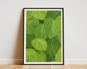 Vibrant Green Tropical Leaf Pattern Art Print Botanical Jungle Foliage Poster Modern Nature Plant Wall Decor Hawaii Home Decor Gift