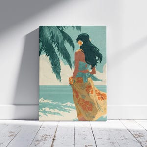Hawaii Hula Dancer Art Print Vintage Travel Poster Tropical Ocean Beach Decor Wall Art for Island Life MidCentury Style Home image 2