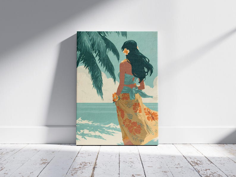 Hawaii Hula Dancer Art Print Vintage Travel Poster Tropical Ocean Beach Decor Wall Art for Island Life MidCentury Style Home image 2