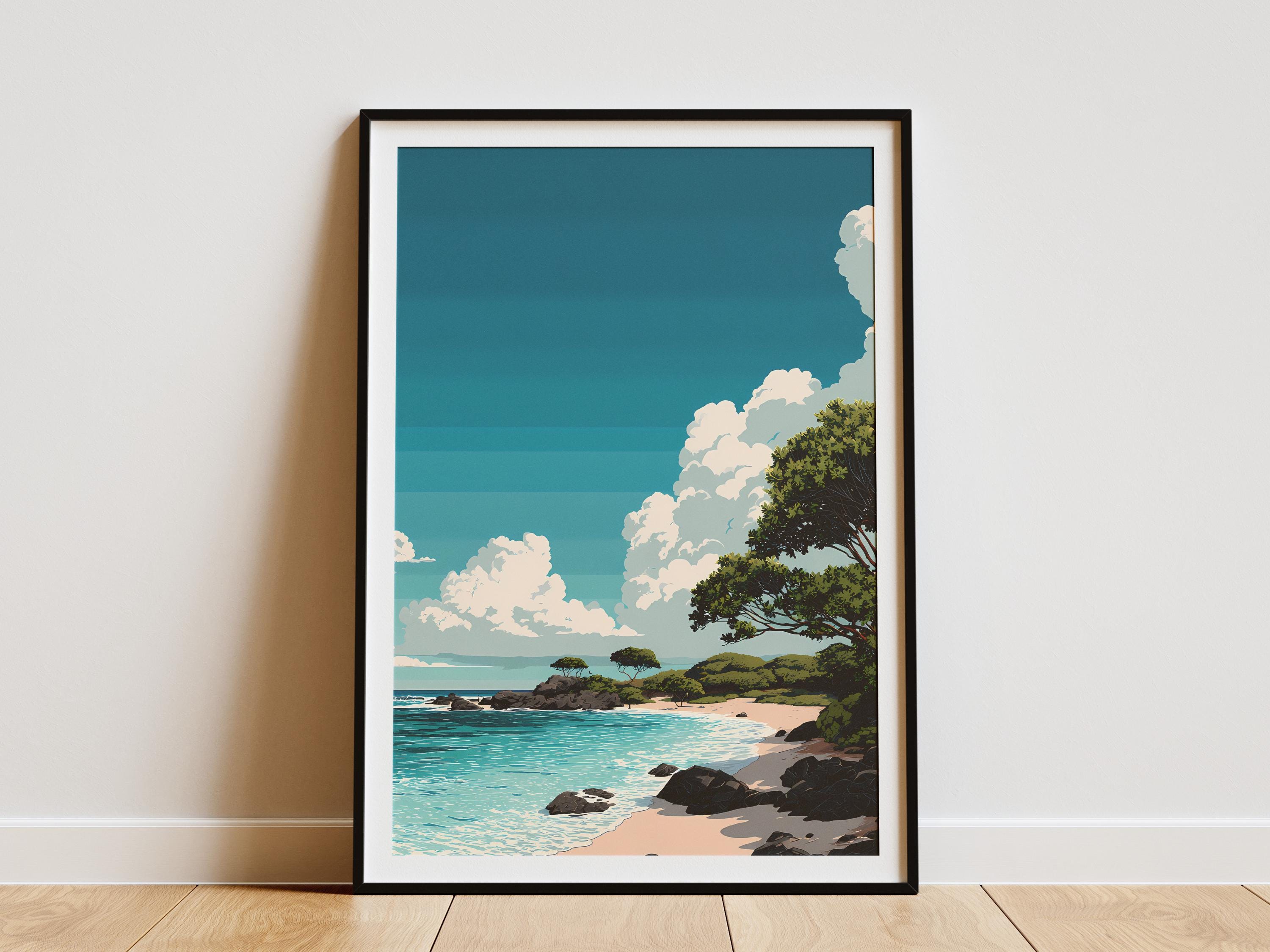 Hapuna Beach State Park Hawaii Travel Poster Ocean Beach Landscape