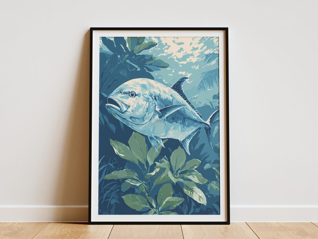 Ulua Fish Backdrop Giant Trevally Ulua Hawaiian Fish Art Print Modern Abstract Ocean ...
