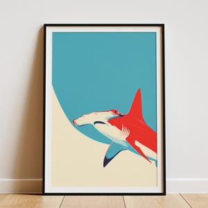 Hammerhead Shark Ocean Marine Life Print Oceanography Nautical Art Sea Creature Underwater Animal Poster Wall Art