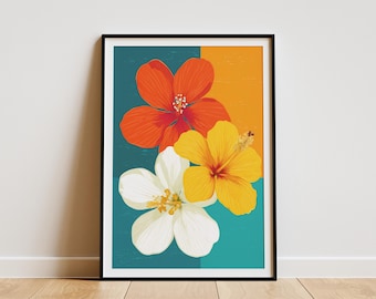Hawaii Tropical Flowers Wall Art Print Vibrant Botanical Hibiscus Poster for Island Home Decor Living Room Art Gift