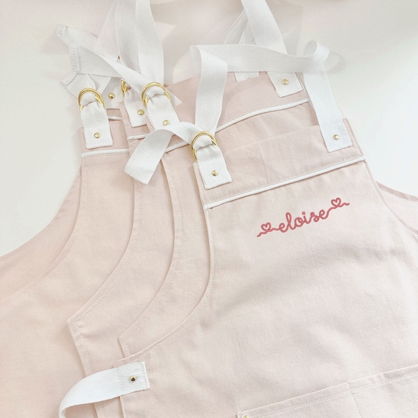 Pink Emerson Girls Apron, Embroidered, Custom, Kids, Blush, Kitchen, Cooking, Baking, Montessori, Little Chef, Easter, Birthday, Gift, Play