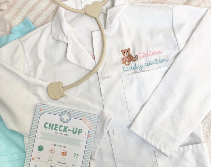 Kids Personalized Doctor Costume- White Medical Coat | Lab Scientist, Surgeon, Vet, Pretend Play, Toddler, Child, Scrubs
