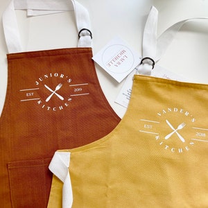 Kids Personalized Kitchen Apron & Chef Hat Set, Farmhouse, Boys, Girls, Cooking, Play, Montessor, Toddler, Tween, Teen,Gift