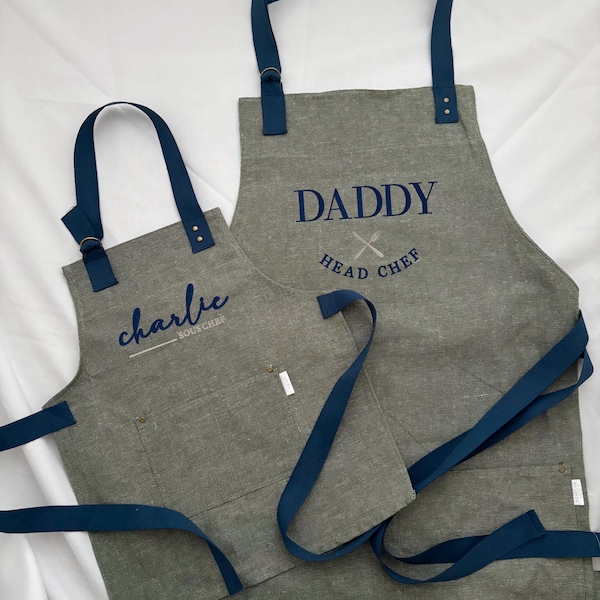 Daddy & Me Aprons, Mens, Match, Cook, Grill, Daughter, Son, Child, Kitchen, Personalized, Family, Father Gift, Embroider