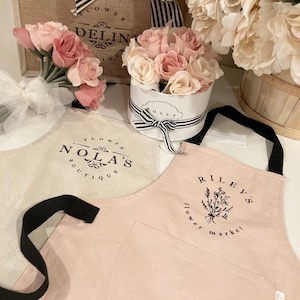 Personalized Flower Shop Apron, Simple, Floral, pink, black, modern, woman, garden, Girls, florist, Play, Toddler, Custom Gift