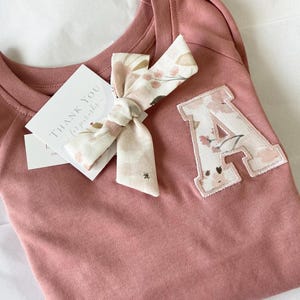 Kids Floral Monogram Crewneck Sweatshirt, Lightweight, Initial, Name, Varsity Letter, Embroider, Toddler, Flower Girl gift, wedding, school