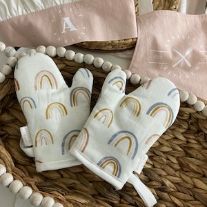 Kids Oven Mitts, Baking, Cooking, Pretend Play, Functional, Matching, Pair, Girls, Boys, Toddler, Kitchen, Rainbow, Classic, Chef