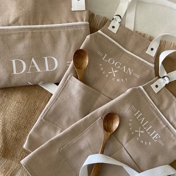 Daddy & Me Aprons, Mens, Matching Set, Cook, Grill, Daughter, Son, Child, Kitchen, Personalized Gift, Family, Fathers Day Gift, Mother, Chef