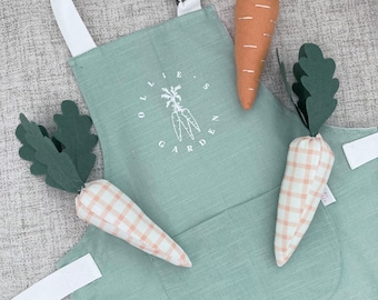 Personalized Unisex Vegetable Garden Apron, Girls, Boys, Simple, Cute, Modern, Farmhouse, Gardening, Carrot, Toddler, Kids, Easter, Gift