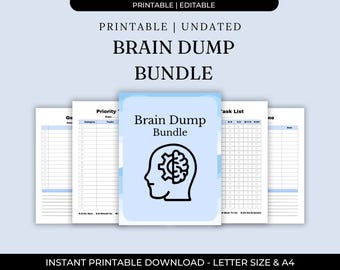 Brain Dump Planner Bundle Digital Download Printable Journal Pages Mental Clarity Anxiety Relief PDF