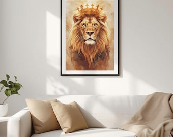Lion of Judah Print | Crowned Lion, Christian Home Decor