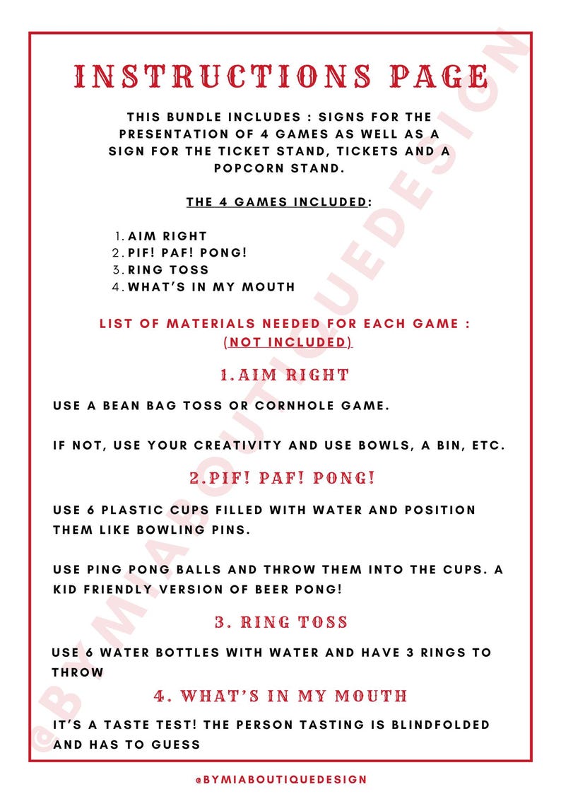 Printable Rustic Game Rules Carnival Party Game Signs: Printable Fun Fair Ticket Booth (digital ...