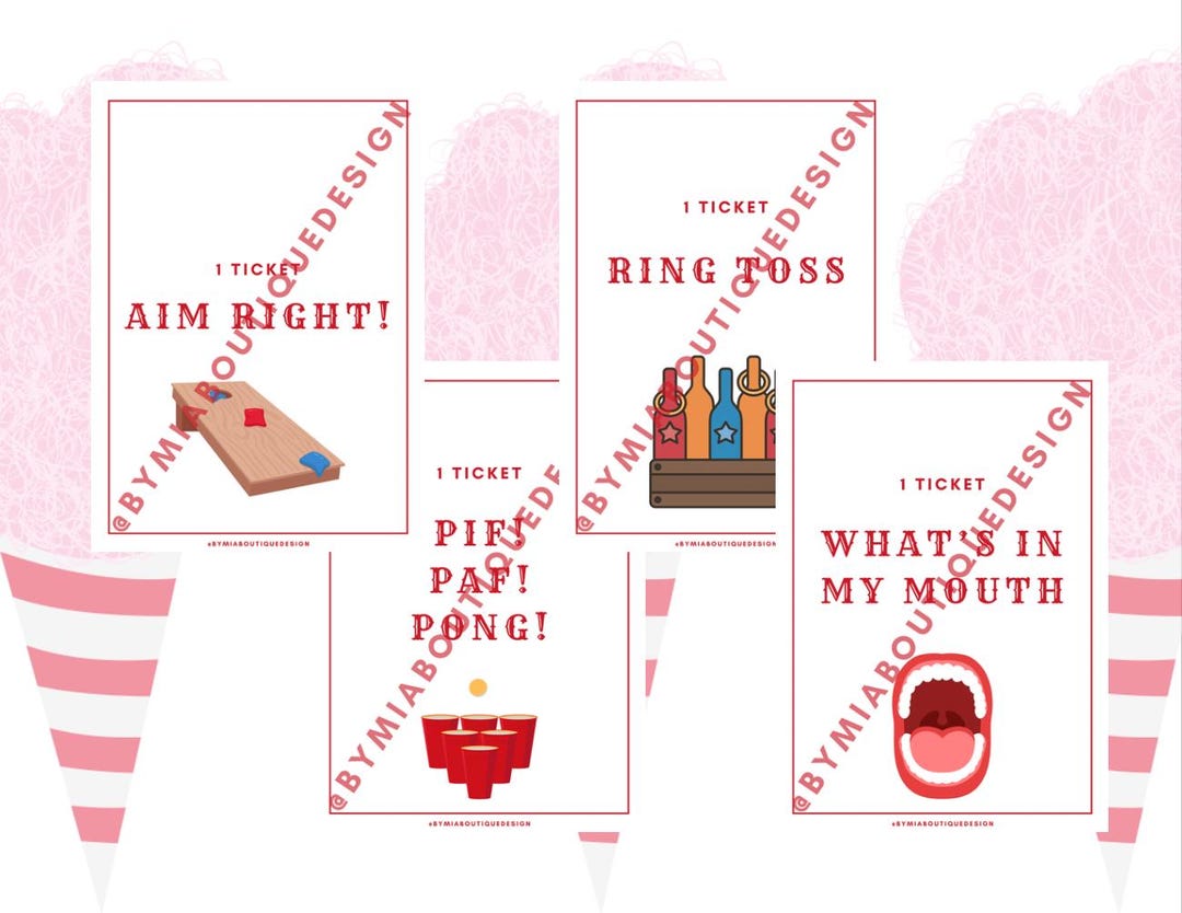 Carnival Party Game Signs: Printable Fun Fair Ticket Booth (digital ...