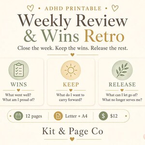 Revisão Semanal e Retrospectiva das Conquistas do TDAH — Encerre a Semana, Guarde as Vitórias (Versão Carta + A4 para Imprimir)