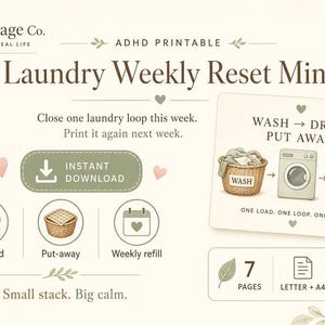 ADHD Laundry Weekly Reset Mini — Printable One-Load Plan & Put-Away Refill Pack (Letter + A4)