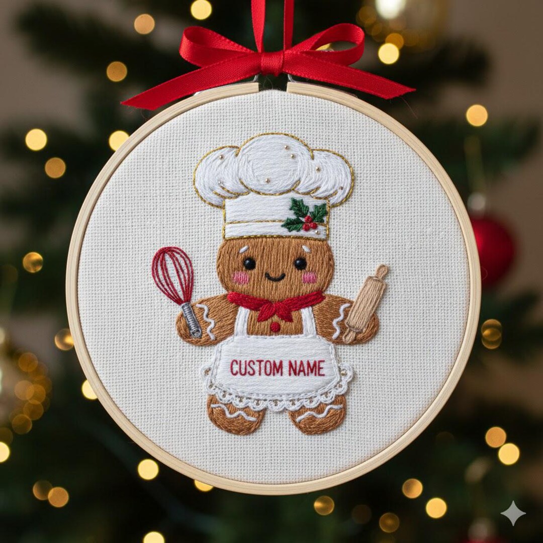 Custom Gingerbread Personalized Gingerbread Chef Embroidery Ornament, Custom Name ...