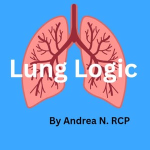 Op de afbeelding: Een grafische illustratie van longen in roze en rood, tegen een blauwe achtergrond. De tekst "Lung Logic" staat in het wit, met de naam van de auteur, "By Andrea N. RCP", eronder.