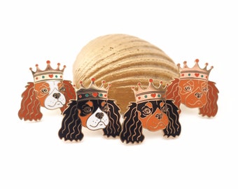 Cavalier King Charles enamel pin. CKC Blenheim, Tri-colour, Black and Tan and Ruby.