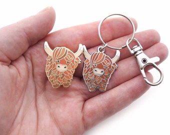 Highland cow enamel pin and/or hard enamel keyring.