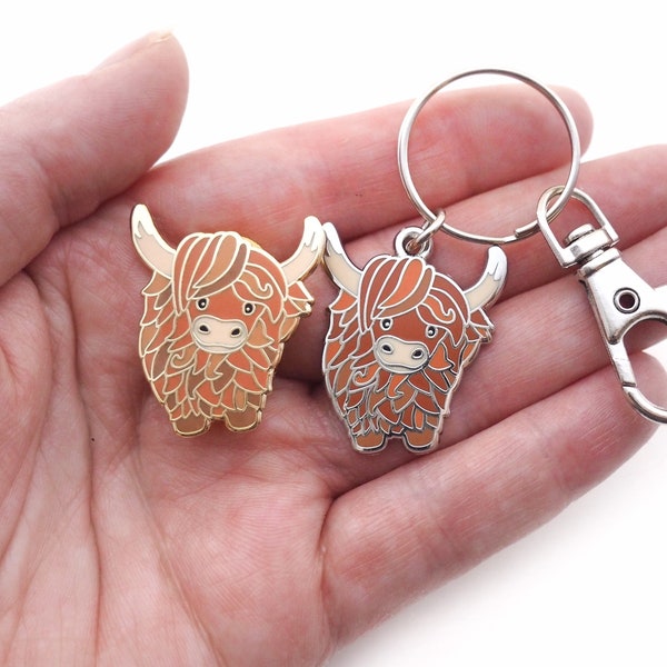 Highland cow enamel pin and/or hard enamel keyring.