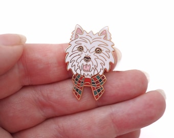 White West Highland Terrier dog pin. Scottish enamel pin gift.