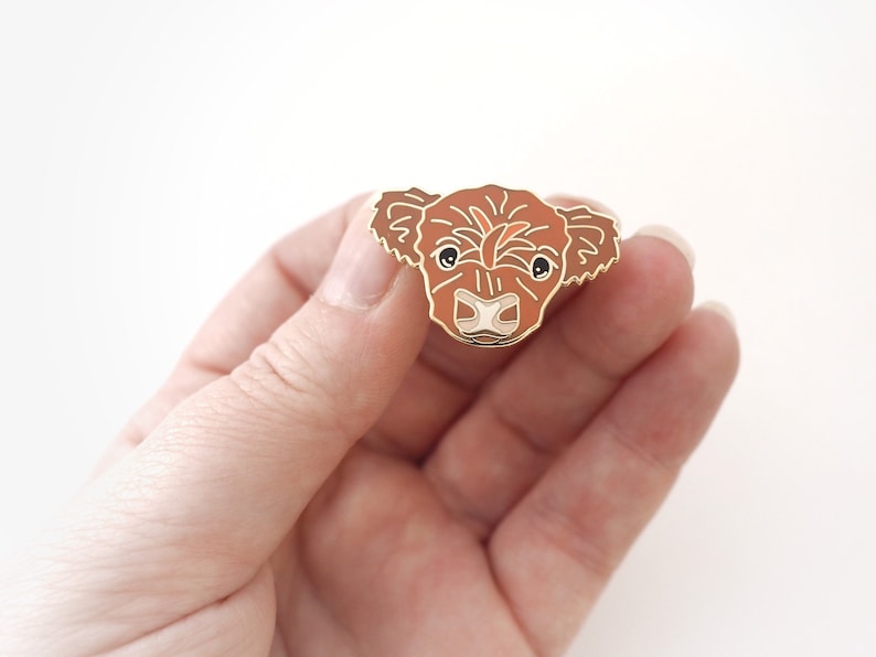 Baby Highland Cow enamel pin. Scottish gift idea. image 1