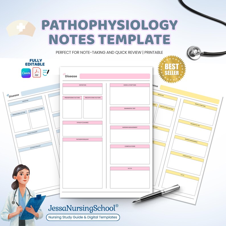 Pathophysiology Lettering Pathophysiology Template Nursing Student Medical-surgical Notes Taking ...
