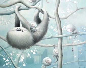 Sloth in the City-gicleeprint: popsurrealisme in beperkte oplage
