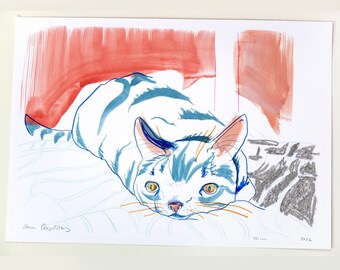 Kleurenschets "Slapende" kattenschetskunst